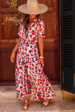 Load image into Gallery viewer, White Floral Print Short Sleeve Buttoned Split Maxi Dress | Dresses/Floral Dresses
