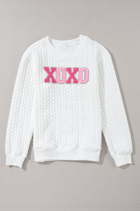 Pullover Sweatshirt | White XOXO Glitter Chenille Cable Knit