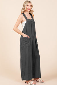 Casual Black Overalls | Pocketed Wide Leg Overalls