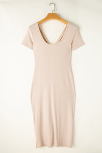 T-Shirt Dress | Beige V Neck Ruched Button Front French