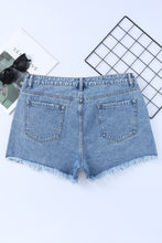 Load image into Gallery viewer, Sky Blue High Rise Crossover Waist Denim Shorts | Bottoms/Denim Shorts
