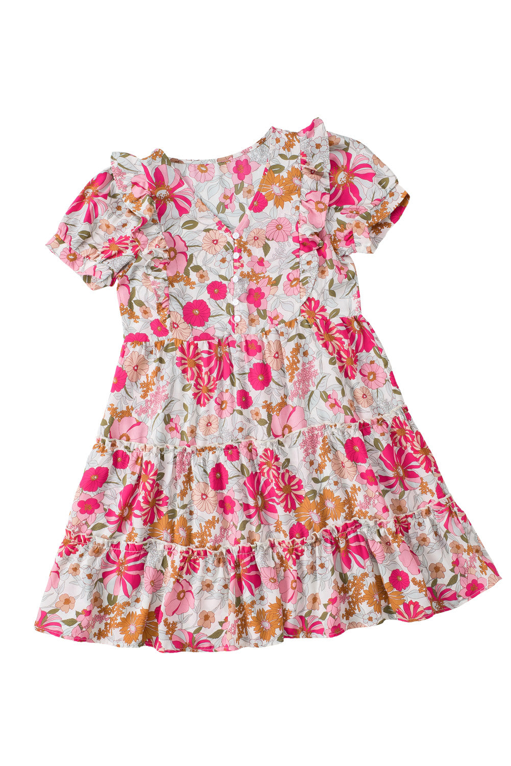 Multicolor Floral Print Patchwork Frill Tiered Shift Dress | Dresses/Mini Dresses