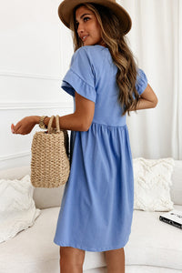 Sky Blue Round Neck Ruffle Sleeve Loose Dress | Dresses/Mini Dresses