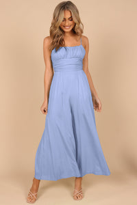 Jumpsuit | Sky Blue Spaghetti Straps Backless Knot Wide-Leg