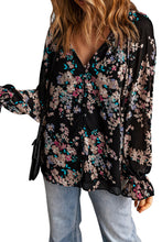 Load image into Gallery viewer, Black Wildflower Print Chiffon Blouse | Tops/Blouses &amp; Shirts
