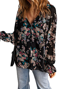 Black Wildflower Print Chiffon Blouse | Tops/Blouses & Shirts