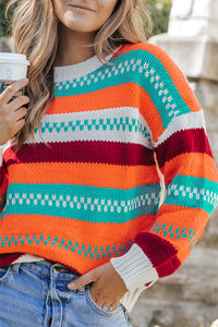 Multicolor Color Block Striped Loose Sleeve Sweater | Tops/Sweaters & Cardigans