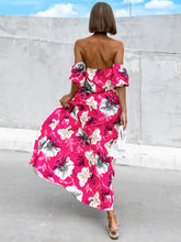 Load image into Gallery viewer, Off Shoulder Midi Dress | Pleated Floral Short Sleeve Dress
