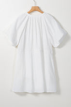 Load image into Gallery viewer, Puff Sleeve Dress |  Drawstring Shirt Dress with Pockets
