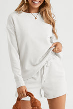 Load image into Gallery viewer, Drawstring Shorts Set | White Textured Long Sleeve Top
