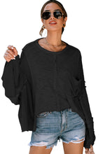 Load image into Gallery viewer, Black Exposed Seam Chest Pocket Loose Sleeve Oversized Top
