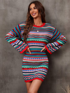 Sweater Dress | Multicolored Stripe Dropped Shoulder