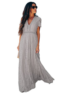 Gray Blue Fill Your Heart Lace Maxi Dress