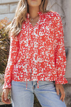 Load image into Gallery viewer, V-Neck Blouse | Fiery Red Floral Ruffled Notched
