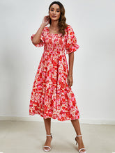 Load image into Gallery viewer, Short Sleeve Dress | Smocked Floral Square Neck
