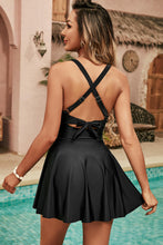 Load image into Gallery viewer, Black Crisscross Straps Tie Back Flared One Piece Swimsuit | Swimwear/Swim Dresses
