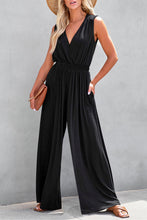 Load image into Gallery viewer, Black Deep V Pleated Crisscross Wide Leg Backless Jumpsuit | Bottoms/Jumpsuits &amp; Rompers
