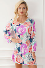 Load image into Gallery viewer, Floral Print Dress | Multicolor Bubble Sleeve Blooming Flowers
