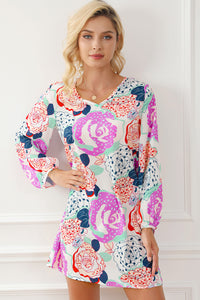 Floral Print Dress | Multicolor Bubble Sleeve Blooming Flowers