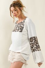 Load image into Gallery viewer, White Leopard Patch Puff Sleeve Textured Blouse | Tops/Blouses &amp; Shirts
