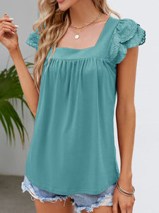 Ruffle Sleeve Top | Square Neck Cap Sleeve Blouse