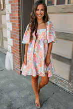 Load image into Gallery viewer, Pink Summer Floral Square Neck Puff Sleeve Babydoll Dress | Dresses/Floral Dresses
