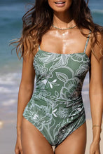 Load image into Gallery viewer, Green Floral Pattern Spaghetti Straps Teddy Swimsuit | Swimwear/One Piece Swimsuit
