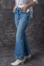 Load image into Gallery viewer, Sky Blue Slight Distressed Medium Wash Flare Jeans | Bottoms/Jeans
