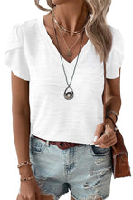 Load image into Gallery viewer, V Neck Top | White Textured Short Sleeve Top
