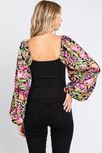 Womens Floral Blouse | ODDI Full Size Floral Balloon Sleeve Blouse | Tops/Blouses & Shirts