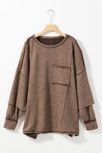 Load image into Gallery viewer, Brown Exposed Seam Thumbhole Drop Shoulder Loose Sweatshirt | Tops/Sweatshirts &amp; Hoodies
