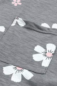 Gray Floral Cap Sleeve T-Shirt with Pocket | Tops/Tops & Tees