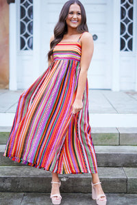 Multicolour Striped Thin Straps Smocked Back Boho Maxi Dress | Dresses/Maxi Dresses