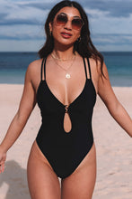 Load image into Gallery viewer, Black O-ring Decor Hollowed Strappy One Piece Swimsuit | Swimwear/One-Piece Swimsuit
