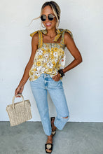 Load image into Gallery viewer, Yellow Floral Patchwork Tied Straps Buttoned Tank Top | Tops/Tank Tops
