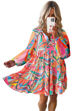 Load image into Gallery viewer, Womens Mini Dress | Multicolor Geometric Print Split Neck Ruffle Tiered Mini Dress | Dresses/Mini Dresses
