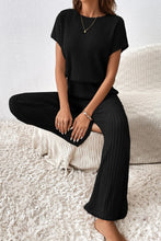 Load image into Gallery viewer, Wide Leg Jumpsuit | Black Solid Color Ribbed Short Sleeve
