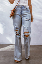 Load image into Gallery viewer, Sky Blue Acid Wash Wide Leg Raw Hem Distressed Jeans | Bottoms/Jeans
