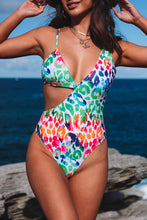 Load image into Gallery viewer, Multicolor Leopard Kiss Print Asymmetric Cutout One Piece Swimwear | Swimwear/One Piece Swimsuit
