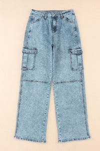 Sky Blue Cool Cargo Style Wide Leg Jeans | Bottoms/Jeans