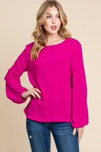 Magenta Pink Balloon Sleeve Top