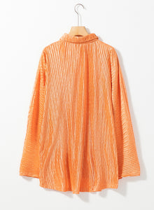 Wide Sleeve Blouse | Grapefruit Orange Crinkled Button Up Top