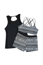 Load image into Gallery viewer, Black 3pcs Mesh Cutout Print Tankini Swimsuit | Swimwear/Tankinis
