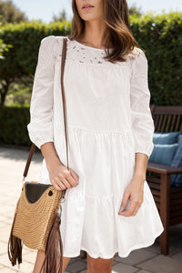 White Tiered Three-Quarter Sleeve Dress