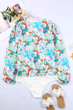 Load image into Gallery viewer, Sky Blue Floral Print Wrap Long Sleeve Bodysuit | Tops/Bodysuits
