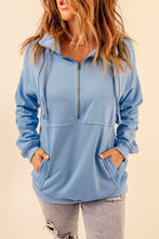 Load image into Gallery viewer, Cotton Pocketed Half Zip Pullover Sky Blue Sweatshirt | Tops/Sweatshirts &amp; Hoodies
