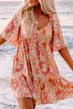 Load image into Gallery viewer, Orange Wide Flutter Sleeve Floral Dress | Dresses/Floral Dresses
