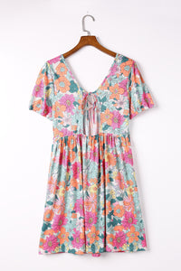 Womens Mini Dress | Multicolor Floral Print Tie Back Short Sleeve Dress | Dresses/Floral Dresses