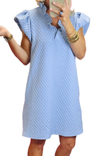 Load image into Gallery viewer, Mini Dress | Light Blue Textured Puff Sleeve V Neck Dress
