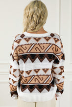 Load image into Gallery viewer, Multicolor Geometric Print Crew Neck Drop Shoulder Sweater | Tops/Sweaters &amp; Cardigans
